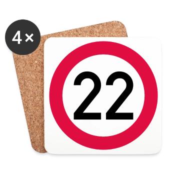 22. Geburtstag Achtung! Verkehrsschild 22 Km/h - Untersetzer (4er-Set) - Weiß - Vorne