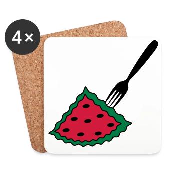Melon with fork - Coasters (set of 4) - white - Front