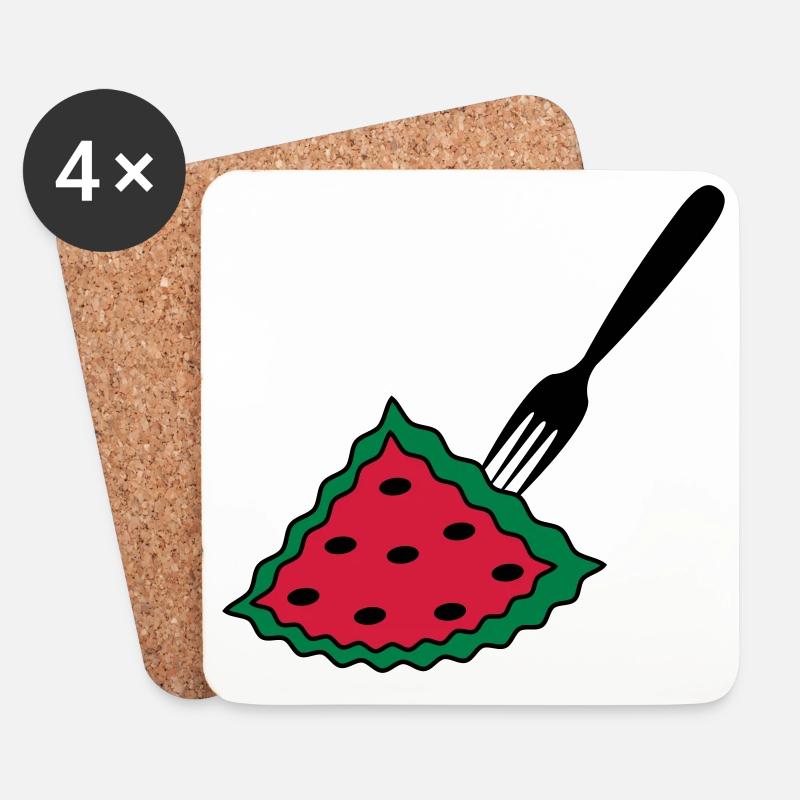 Melone mit Gabel - Untersetzer (4er-Set) - Weiß