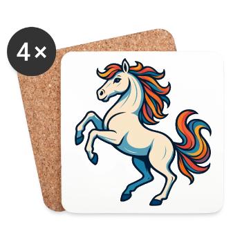 White horse with colorful mane – imaginative - Coasters (set of 4) - white - Front