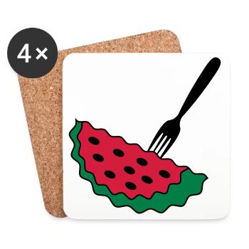 Melone mit Gabel - Untersetzer (4er-Set) - Weiß - Vorne