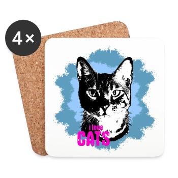 Cat Love Blue Splash - Dessous de verre (lot de 4) - blanc - Devant