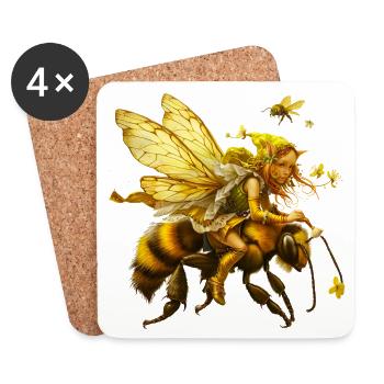 Goldene Feenwesen auf Biene - Untersetzer (4er-Set) - Weiß - Vorne