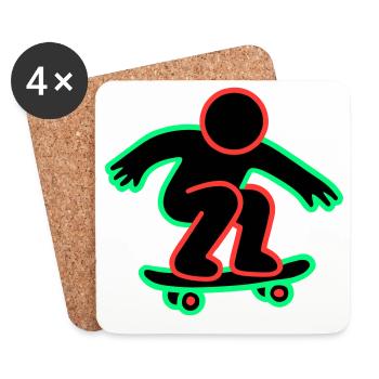 Neon Skateboarder Linienkunst - Untersetzer (4er-Set) - Weiß - Vorne