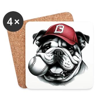 Bouledogue anglais Baseball Chien - Dessous de verre (lot de 4) - blanc - Devant