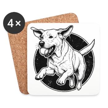 Labrador bondissant - Design vintage - Dessous de verre (lot de 4) - blanc - Devant