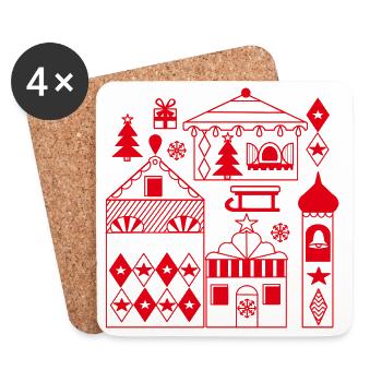 Weihnachtsmarkt Silhouette - Untersetzer (4er-Set) - Weiß - Vorne