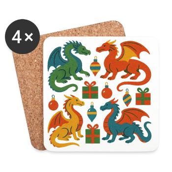 Bunter Drache Feiertag Weihnachten - Untersetzer (4er-Set) - Weiß - Vorne
