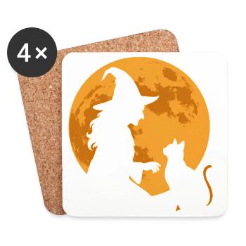Moonlight Witch and Cat - Coasters (set of 4) - white - Front