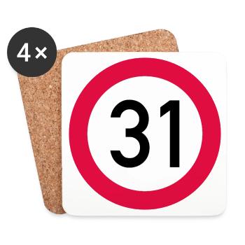 31. Geburtstag Achtung! Verkehrsschild 31 Km/h - Untersetzer (4er-Set) - Weiß - Vorne