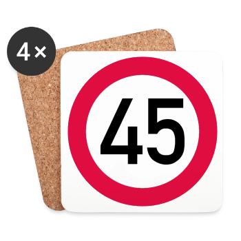 45. Geburtstag Achtung! Verkehrsschild 45 Km/h - Untersetzer (4er-Set) - Weiß - Vorne