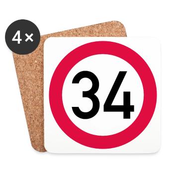 34. Geburtstag Achtung! Verkehrsschild 34 Km/h - Untersetzer (4er-Set) - Weiß - Vorne