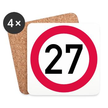 27. Geburtstag Achtung! Verkehrsschild 27 Km/h - Untersetzer (4er-Set) - Weiß - Vorne