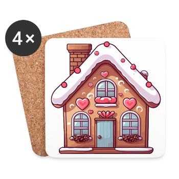 Coeur Cottage Maison en pain d’épices - Dessous de verre (lot de 4) - blanc - Devant
