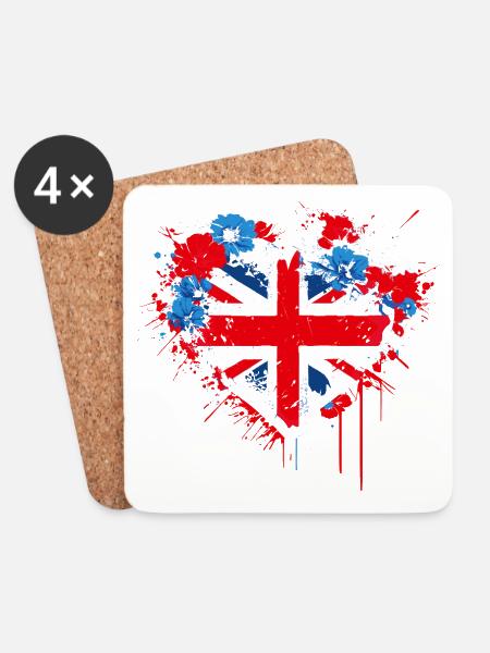 Herz von Union Jack Splash - Untersetzer (4er-Set) - Weiß