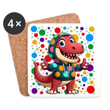 Cooler Dino Cartoon – Bunter Polka Dot Hoodie Des - Untersetzer (4er-Set) - Weiß - Vorne
