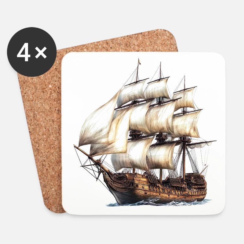 Historisches Segelschiff Segelkunst - Untersetzer (4er-Set) - Weiß