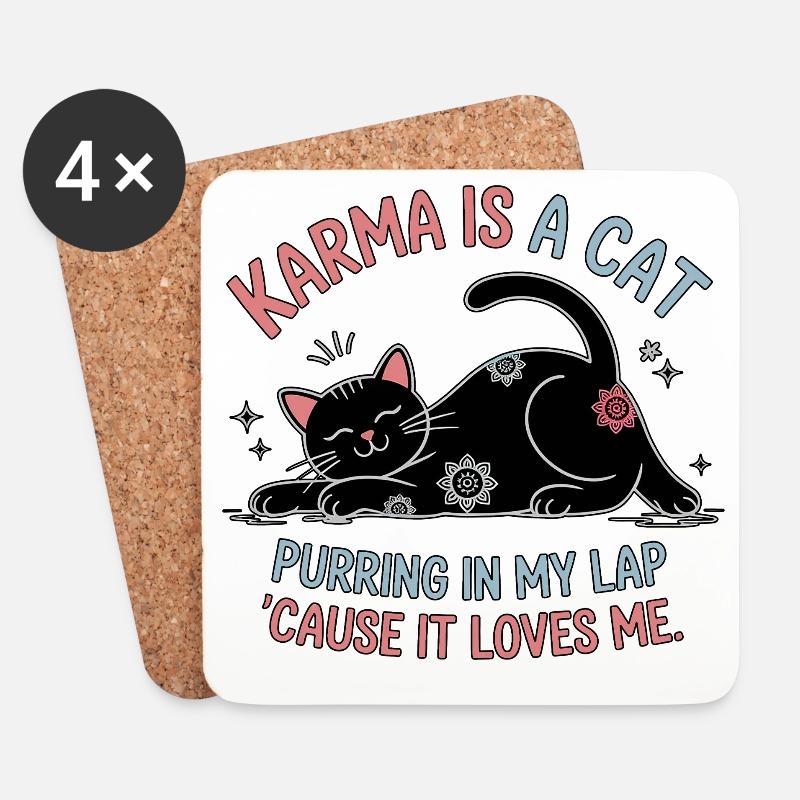 Karma ist eine Katze – Peaceful Cat Design - Untersetzer (4er-Set) - Weiß