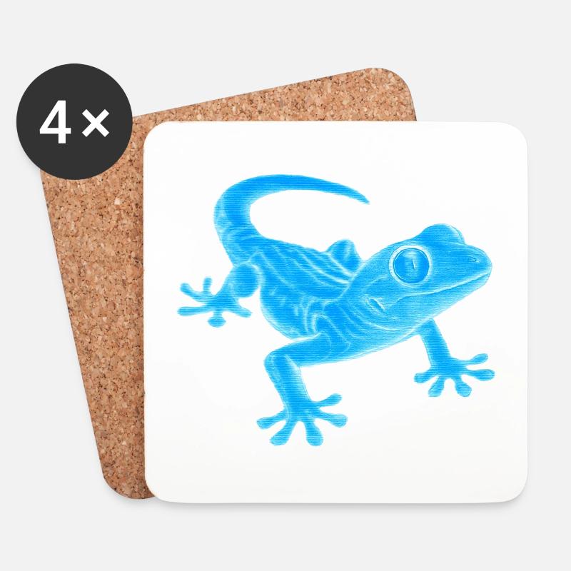 Blue Gecko Silhouette Pattern - Coasters (set of 4) - white