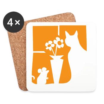 Halloween Katze Maus Blumen orange Fenster  - Untersetzer (4er-Set) - Weiß - Vorne