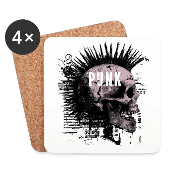 Punk Rock Mohawk Crâne - Dessous de verre (lot de 4) - blanc - Devant