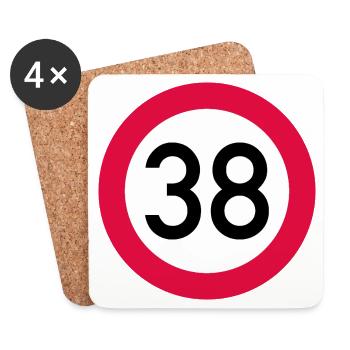 38th birthday Attention! Traffic sign 38 Km/h - Coasters (set of 4) - white - Front