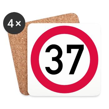 37. Geburtstag Achtung! Verkehrsschild 37 Km/h - Untersetzer (4er-Set) - Weiß - Vorne