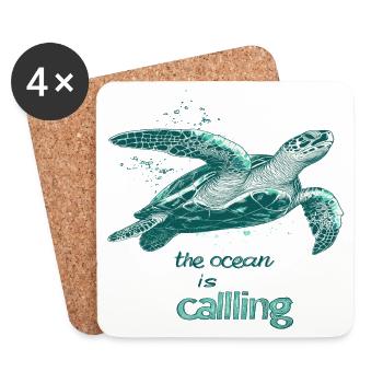 L’appel de l’océan - Tortue marine - Dessous de verre (lot de 4) - blanc - Devant