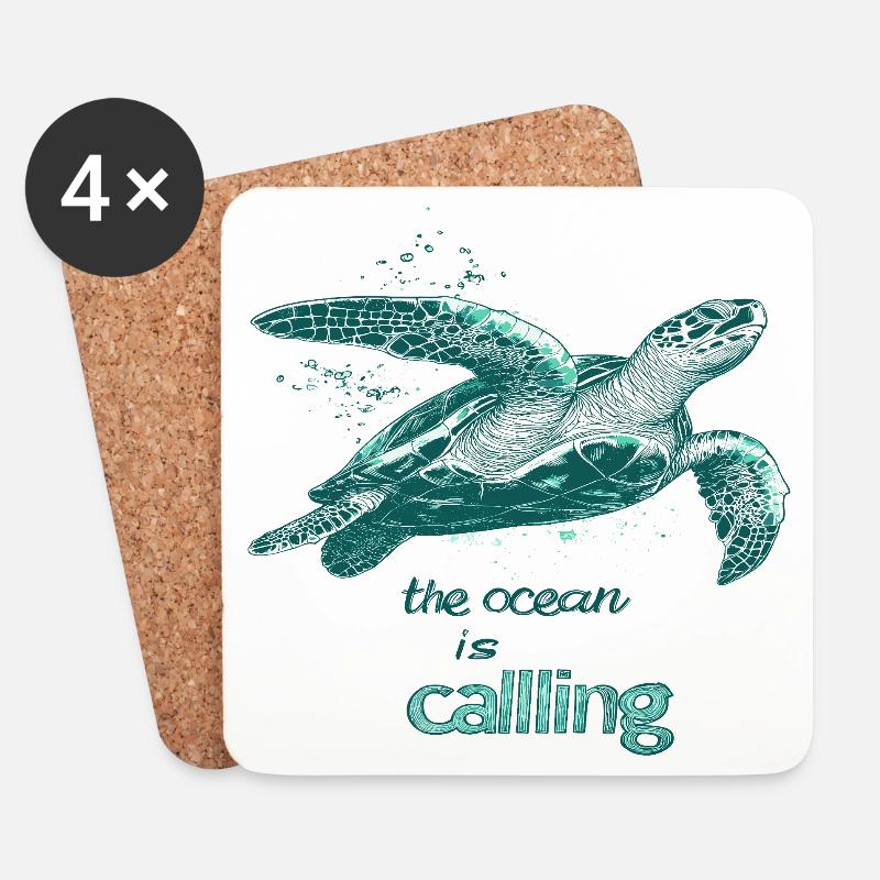 L’appel de l’océan - Tortue marine - Dessous de verre (lot de 4) - blanc
