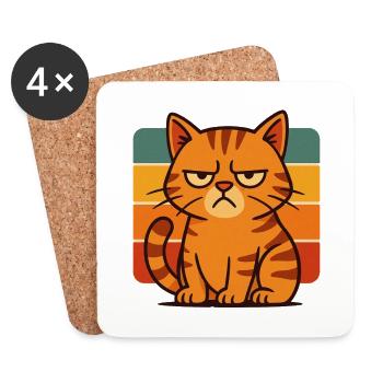 Mürrische Katze auf Retro-Gürteln - Untersetzer (4er-Set) - Weiß - Vorne