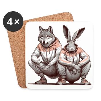 Slavic Squat Russian Squat Hare and Wolf Gift - Coasters (set of 4) - white - Front
