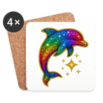 Regenbogen Glitzer Delfin - Untersetzer (4er-Set) - Weiß - Vorne