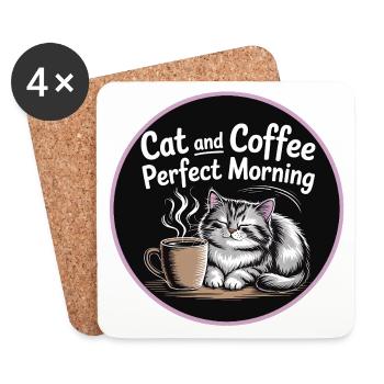 Katze und Kaffee Perfekter Morgen - Untersetzer (4er-Set) - Weiß - Vorne