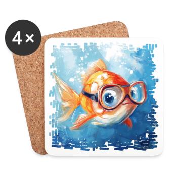 Goldfisch mit Taucherbrille - Untersetzer (4er-Set) - Weiß - Vorne