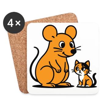 Cuddly Mouse and Kitten Duo - Coasters (set of 4) - white - Front