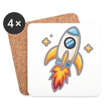 Cartoon rocket in neon style - Coasters (set of 4) - white - Front