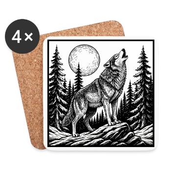 loup hurlant - Dessous de verre (lot de 4) - blanc - Devant