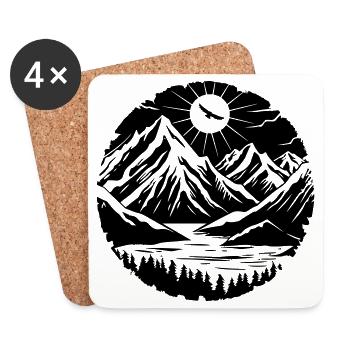Silhouette de paysage de montagne - Dessous de verre (lot de 4) - blanc - Devant