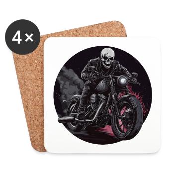 Skelett Biker Flammen Motorrad  - Untersetzer (4er-Set) - Weiß - Vorne