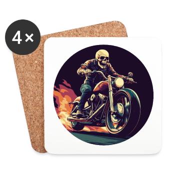 Skeleton on motorcycle flames - Coasters (set of 4) - white - Front