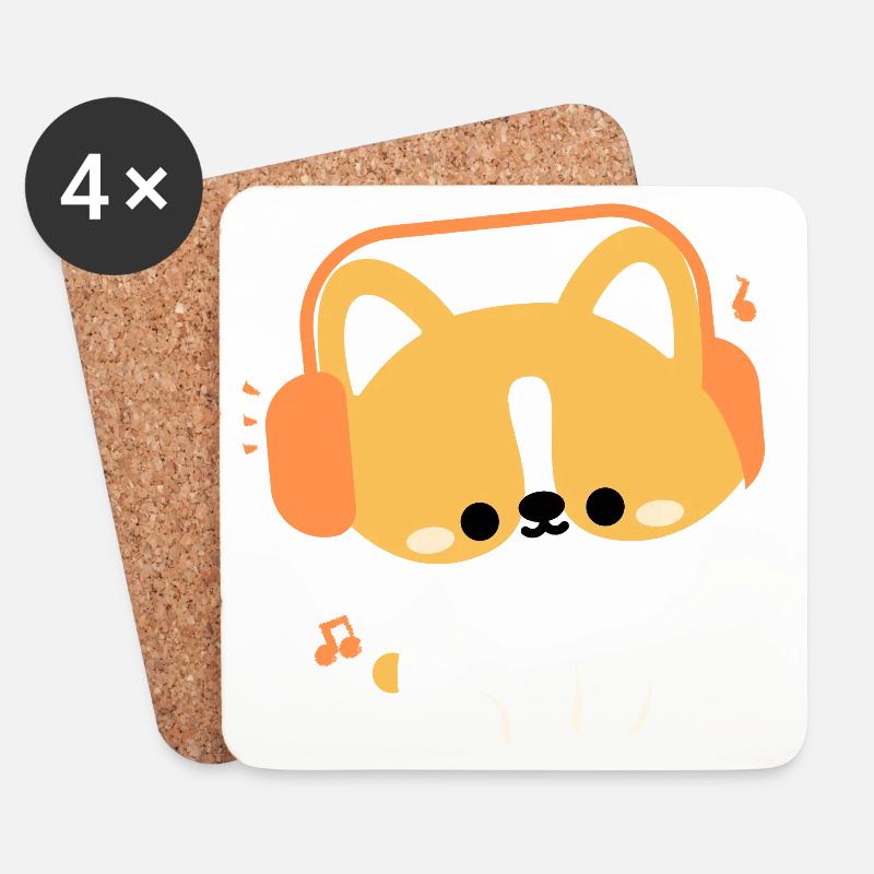 Headphone Corgi - Coasters (set of 4) - white