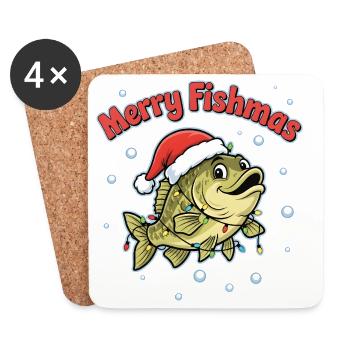 Merry Fishmas Funny Angler Saying Christmas - Coasters (set of 4) - white - Front