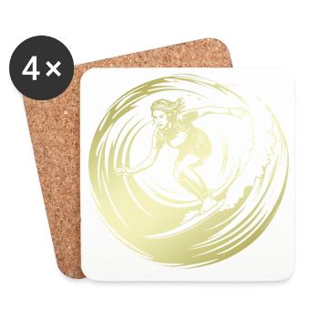 Silhouette de surfeur Surf - Dessous de verre (lot de 4) - blanc - Devant