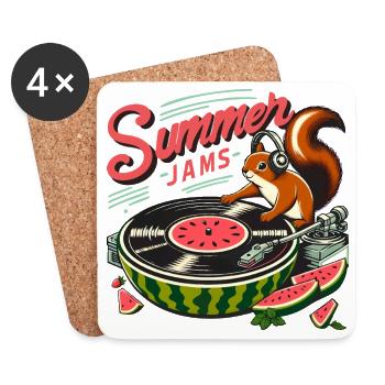 Summer Jams Musik - Eichhörnchen mit Melone - Untersetzer (4er-Set) - Weiß - Vorne