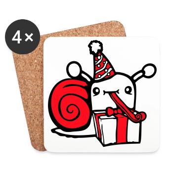 Schnecke Geburtstag feiern Party Geschenke Hut süß - Untersetzer (4er-Set) - Weiß - Vorne