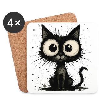 Funny black cat with big eyes – splash - Coasters (set of 4) - white - Front