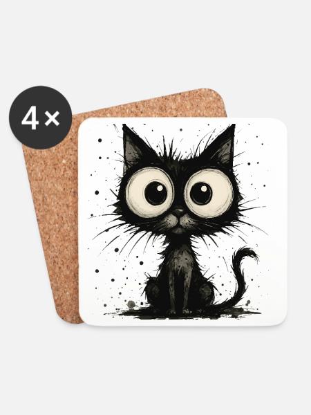 Lustige schwarze Katze mit großen Augen – splash - Untersetzer (4er-Set) - Weiß