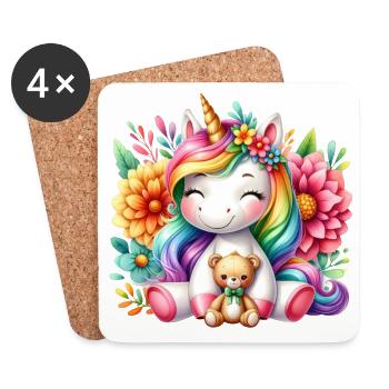 Regenbogen Einhorn Blumentraum - Untersetzer (4er-Set) - Weiß - Vorne