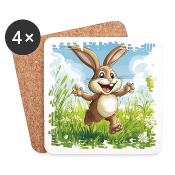 Cheerful bunny in spring meadow - Coasters (set of 4) - white - Front