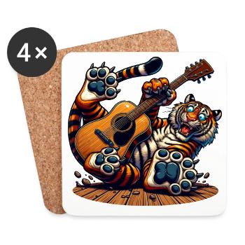 Funny Tiger avec guitare acoustique Musique rock - Dessous de verre (lot de 4) - blanc - Devant